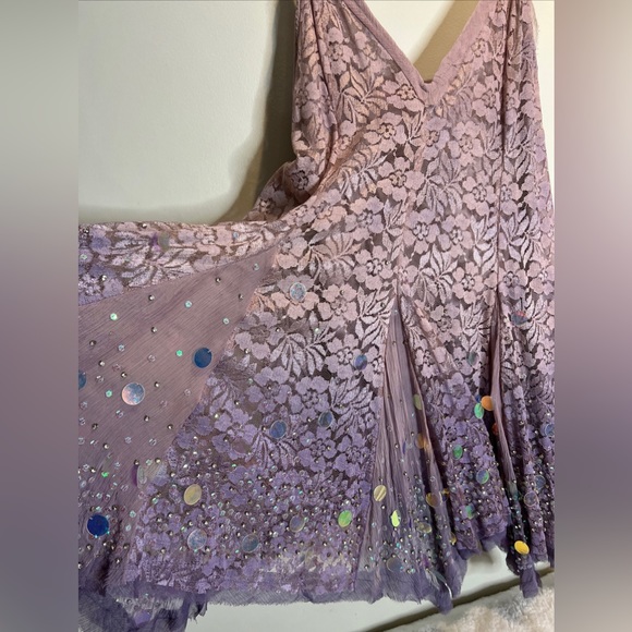 Free People Time After Time Embellished Whimsical Sequins Lace Mini Dress - Picture 5 of 9